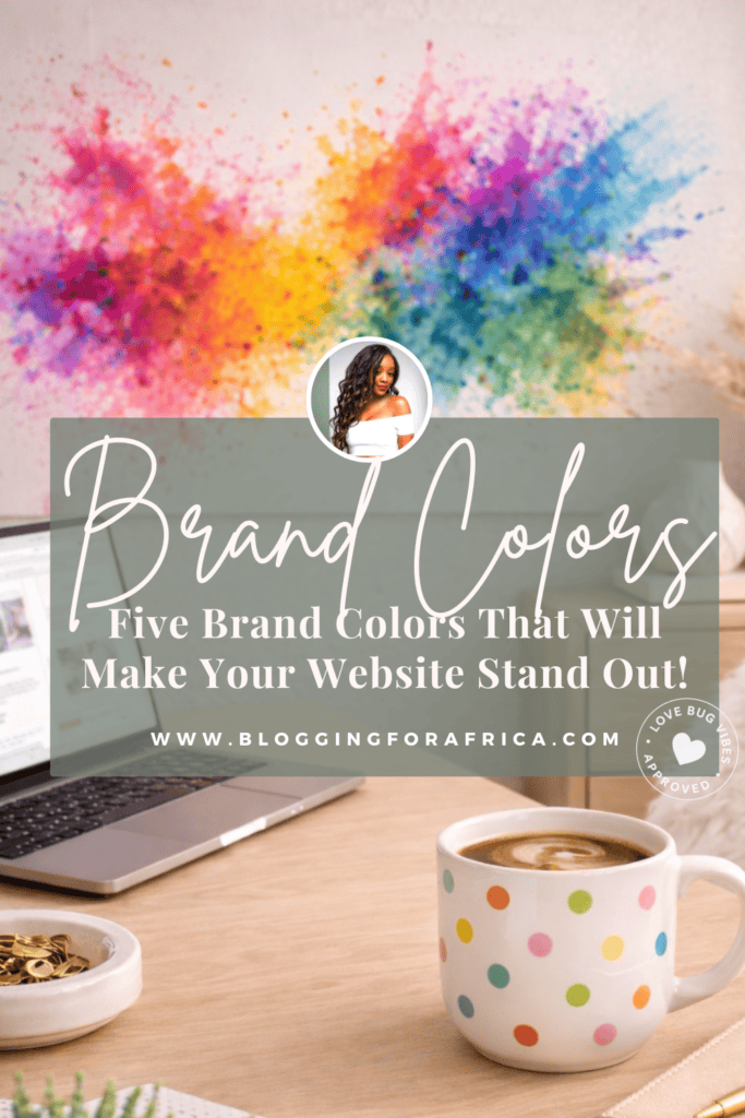 Brand colors displayed in a vibrant palette above a laptop workspace, illustrating how brand colors enhance website design and create a visually engaging online presence.